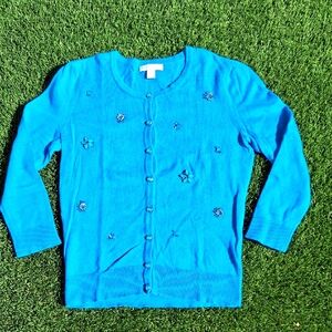 New York and CO. Blue Cardigan with Embellishments, size xs.